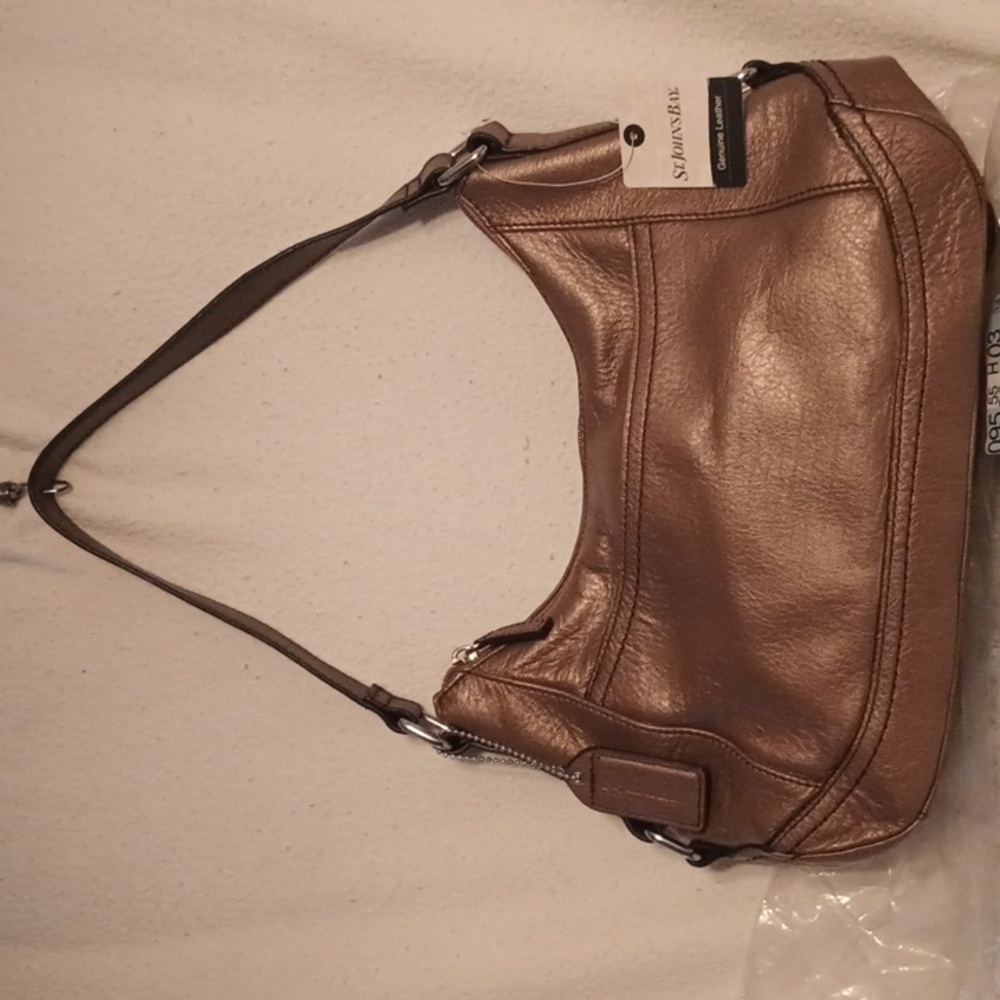 St. Johns Bay Metallic Bronze Leather Shoulder Bag